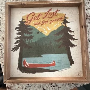 Vintage Inspired Lake Canoe Wall Decor Framed Print 12”x12” Like New